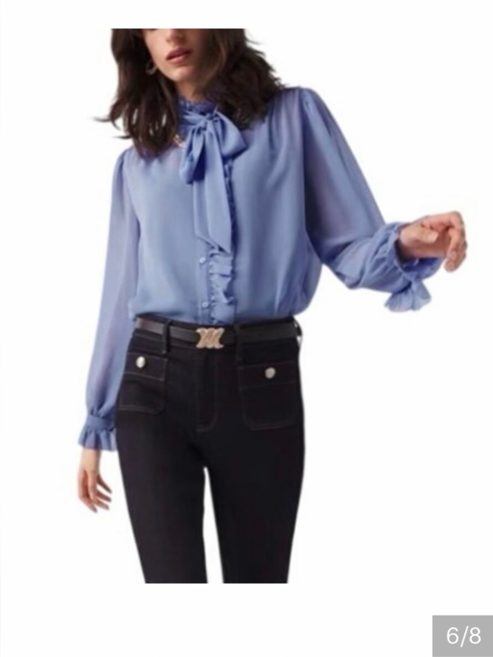 White House Black Market Periwinkle Blue Ruffled Button Front Blouse XL New